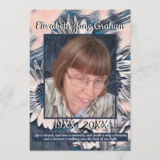 Koraal en Blauwe Zonnebloem Kunst | Foto | Begrafe Programma (Voorkant)