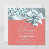 Koraal en Blauwgroen Blue Damask 50ste verjaardags Kaart (Achterkant)