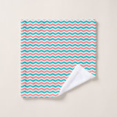 Koraal en Blauwgroen Chevron Bad Handdoek (Wasdoekje)