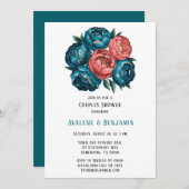 Koraal en Blauwgroen pioenen Gold Couples Shower Kaart (Voorkant / Achterkant)