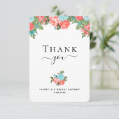 Koraal en blauwgroene bloemen bedankkaart (Staand voorkant)