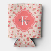 Koraal en Blush  Bloemen Monogram Blikjeskoeler (Voorkant)