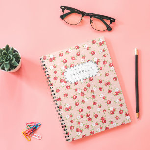 Koraal en Blush Chique  Bloemen Print Monogram Notitieboek