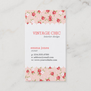 Koraal en Blush Chique  Bloemen Print Visitekaartje