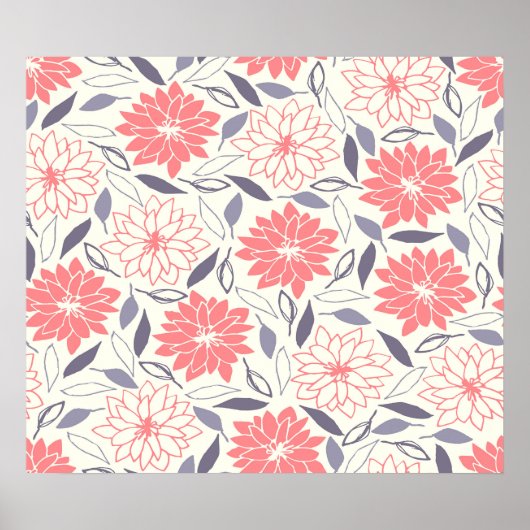 Koraal en Crème Bloemenpatroon Dahlia Poster (Voorkant)