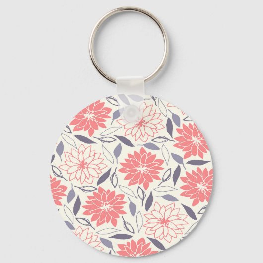 Koraal en Crème Bloemenpatroon  Dahlia Sleutelhanger (Achterkant)