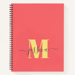Koraal en Geel Gepersonaliseerd Monogram Notitiebo Notitieboek