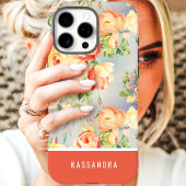 Koraal en Gele Bloemstuk Aangepaste Naam Case-Mate iPhone Case