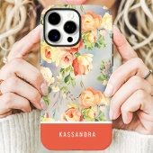 Koraal en Gele Bloemstuk Aangepaste Naam Case-Mate iPhone Case