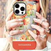 Koraal en Gele Bloemstuk Aangepaste Naam Case-Mate iPhone Case