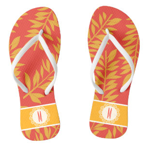 Koraal en gele tropische cabana met monogram teenslippers