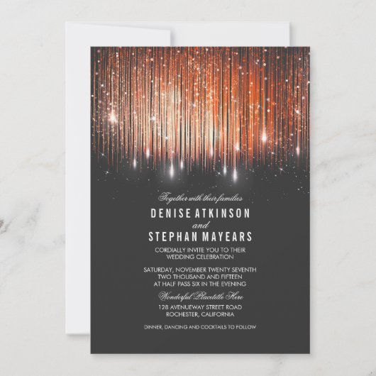 Koraal en Goud Bruiloft String Lights uitnodigen Kaart (Voorkant)