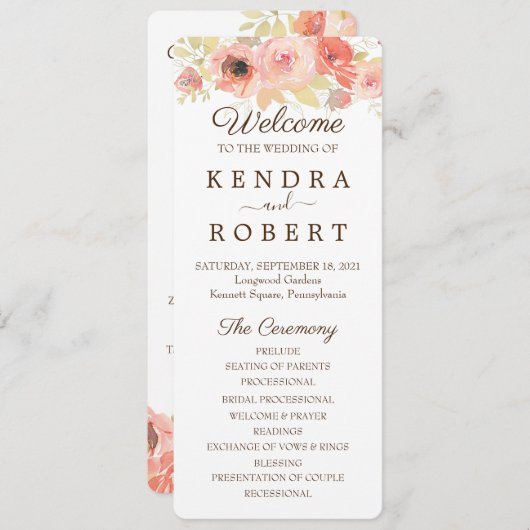 Koraal en Goud Roos Wedding Itinerary Programma (Voorkant / Achterkant)