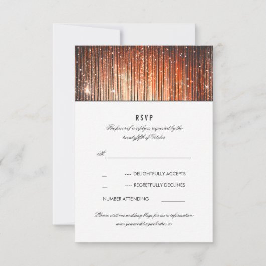 Koraal en Gouden Bruiloft String Lights RSVP Kaartje (Voorkant)