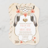Koraal en Gouden Dreamcatcher Bruiloft Kaart (Voorkant / Achterkant)
