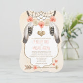 Koraal en Gouden Dreamcatcher Bruiloft Kaart (Staand voorkant)