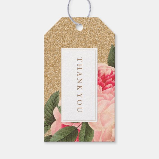 Koraal en Gouden Glitter Bruiloft Favor Gift Hang Cadeaulabel (Voorkant)