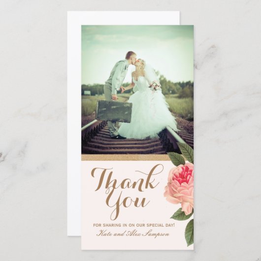 Koraal en Gouden Glitter Dank u Fotokaart (4x8) Bedankkaart (Voorkant / Achterkant)