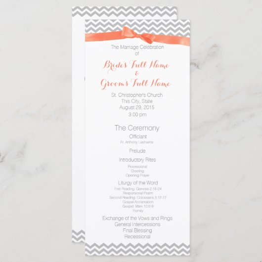 Koraal en grijs zigzag patroon bruiloft programma (Voorkant / Achterkant)