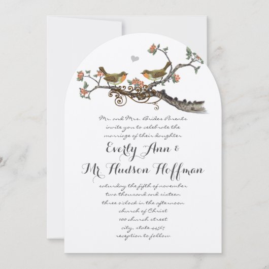 Koraal en grijze bijtende bruiloft kaart (Voorkant)