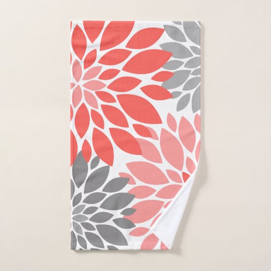 Koraal en grijze Chrysanthema's Floral Pattern Bad Handdoek (Handdoek)