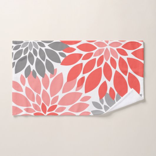 Koraal en grijze Chrysanthema's Floral Pattern Bad Handdoek (Handdoek)