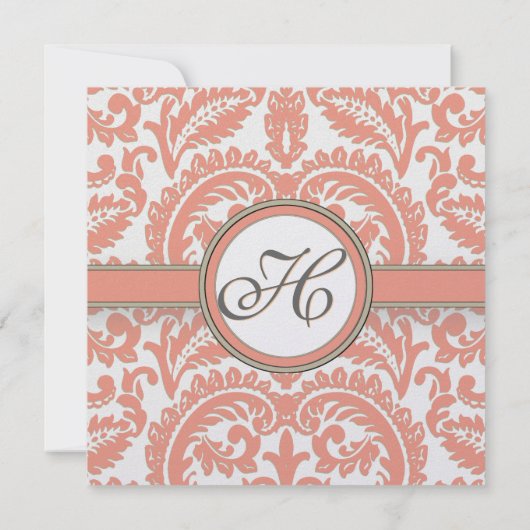 Koraal en grijze Damask Wedding-uitnodigingen Kaart (Achterkant)
