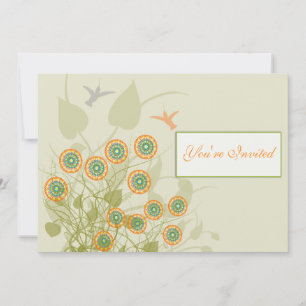 Koraal en groene cirkel Floral Wedding nodigt uit Kaart