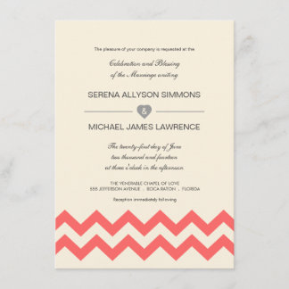 Koraal- en Ivory Chevron Wedding-uitnodigingen Kaart