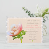 Koraal- en Lace Peony Floral Wedding Kaart (Staand voorkant)