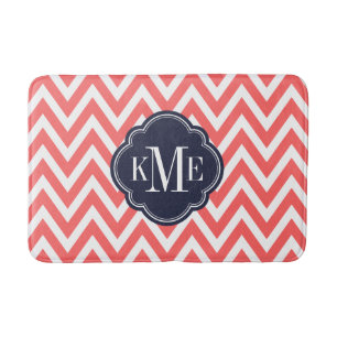Koraal en marine Chevron Monogram Badmat