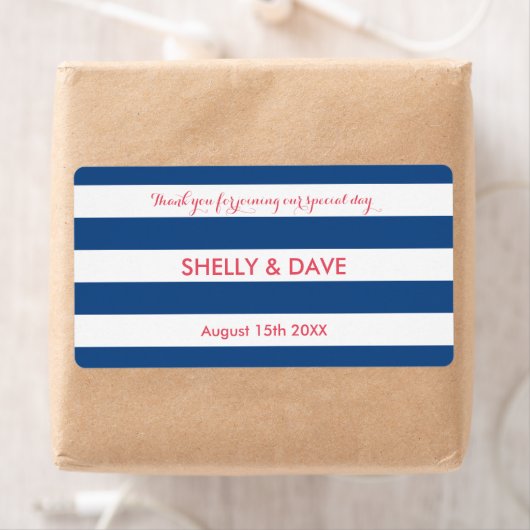 Koraal en marine gestreepte bruiloft water fles la etiket (Insitu)