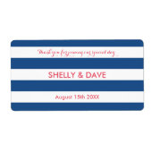 Koraal en marine gestreepte bruiloft water fles la etiket (Voorkant)