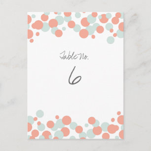 Koraal en microfoon Bubbles Confetti Table Number  Briefkaart