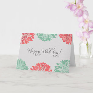 Koraal en Mint Dahlia Floral Birthday Kaart