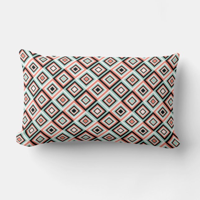Koraal en Mint Diamond Pattern Lumbar Pillow Kussen (Voorkant)