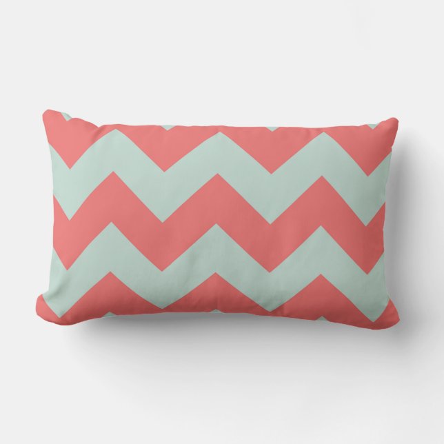Koraal en Mint Green Chevron Pillow Kussen (Voorkant)