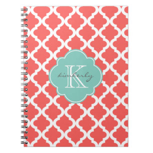 Koraal en Mint Moroccan Quatrefoil Print Notitieboek