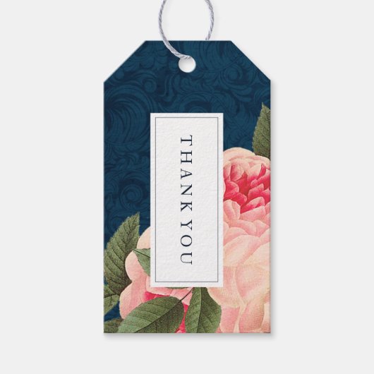 Koraal en Navy Blue Wedding Favor Gift Hang Label Cadeaulabel (Voorkant)