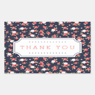 Koraal en Navy Chic  Bloemen Dank u Rechthoekige Sticker
