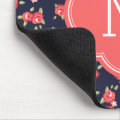 Koraal en Navy Chic Bloemenprint Monogram Muismat (Hoek)