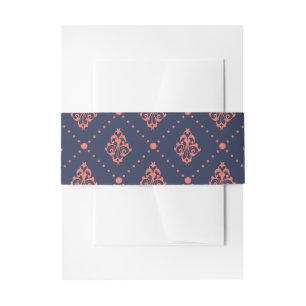 Koraal en Navy  Lattice Damask Uitnodigingen Wikkel