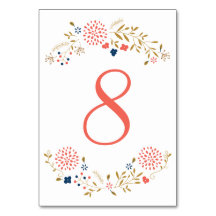 Koraal en Navy Tuin Tafel Nummer Kaart