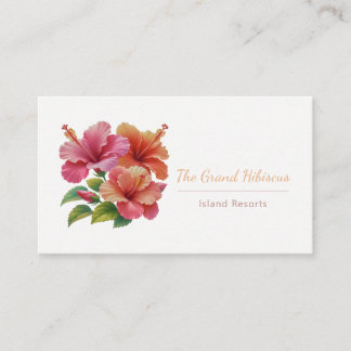 Koraal en oranje aquarel Hibiscus Visitekaartje