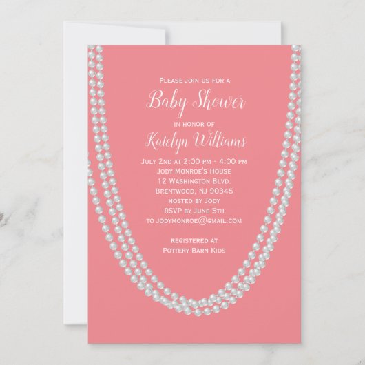 Koraal en parels Baby shower Nodig wit uit Kaart (Voorkant)