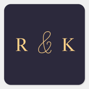 Koraal en perzik gepersonaliseerd monogram vierkante sticker