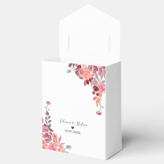 Koraal en perzik Waterverf bloemenbruiloft taart Bedankdoosjes (Geopend)