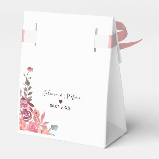 Koraal en perzik Waterverf bloemenbruiloft taart Bedankdoosjes (Achterkant)