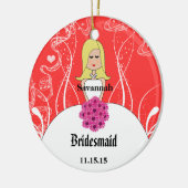Koraal- en roze bruidbruinkoolbridesmaïde bruiloft keramisch ornament (Links)