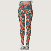 Koraal en roze Chinoiserie Leggings (Voorkant)